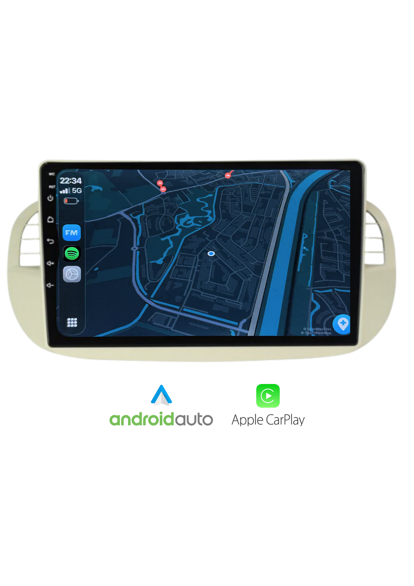 Fiat 500 Bildschirm 9 ZOLL | Kabelloses Carplay und Android Auto | 2G-64GB