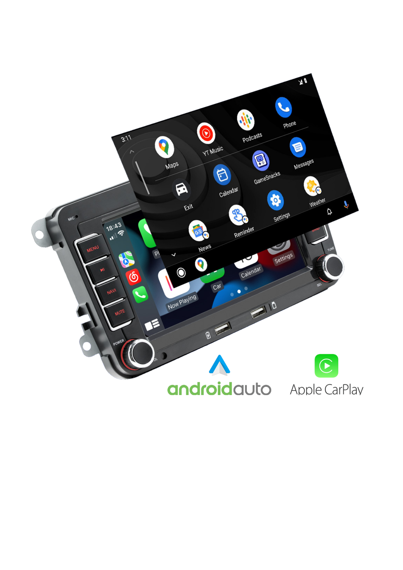 Volkswagen Bildschirm | Carplay und Android Auto kabellos | 2G-64 GB