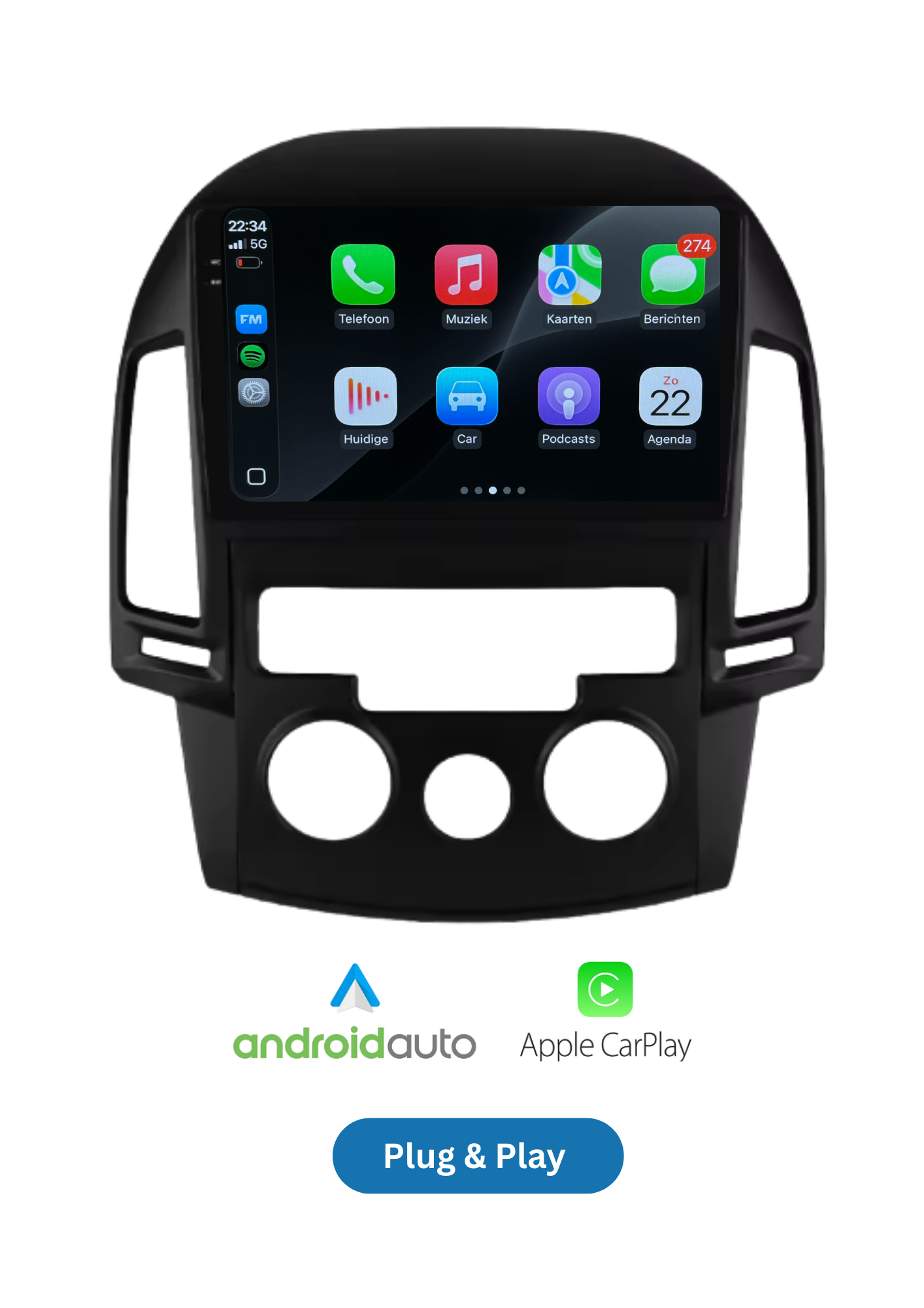 Fiat 500 Bildschirm 9 ZOLL | Kabelloses Carplay und Android Auto | 2G-64GB