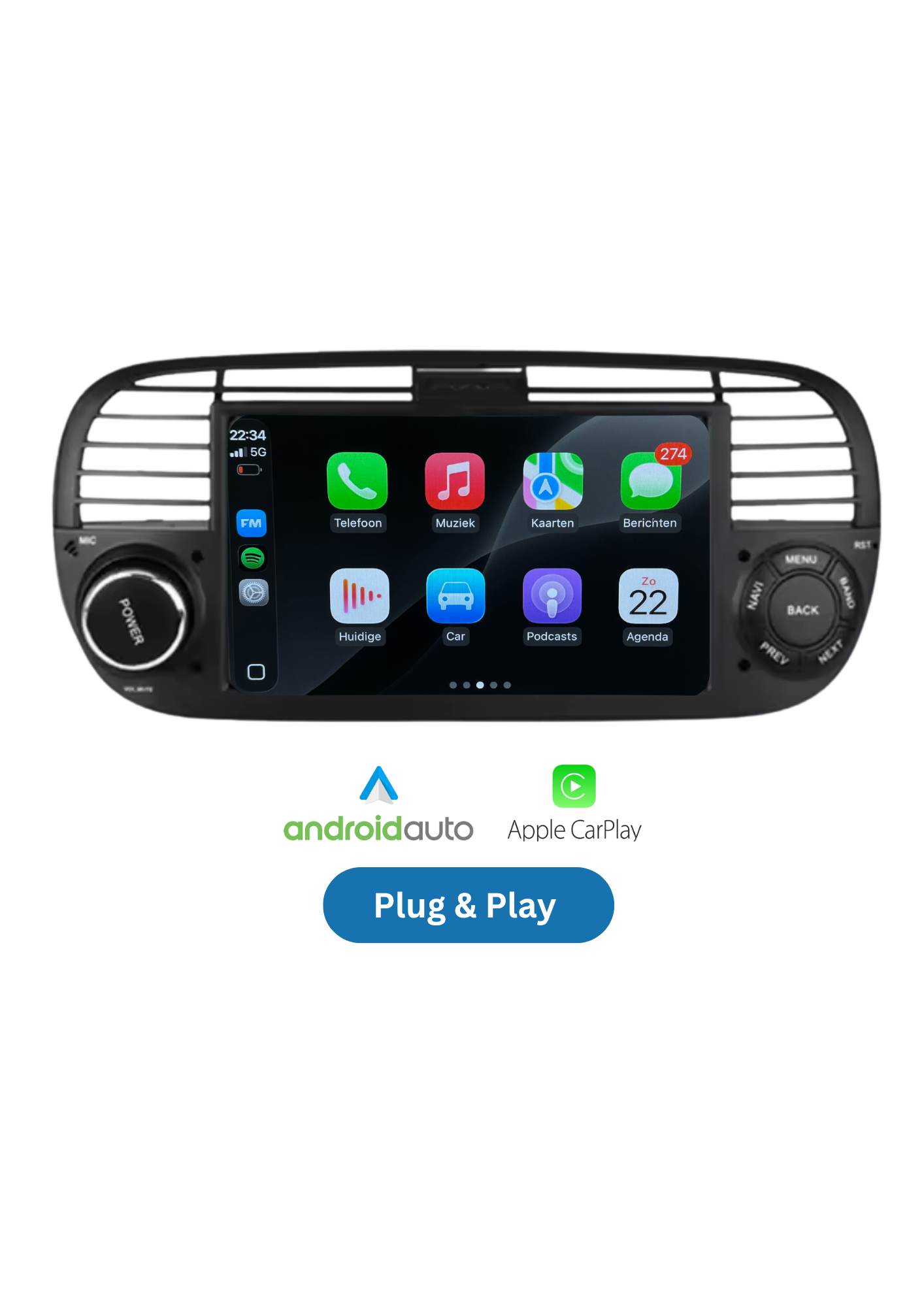 Fiat 500 screen 7 INCH | Wireless Carplay &amp; Android auto | 2G-64GB