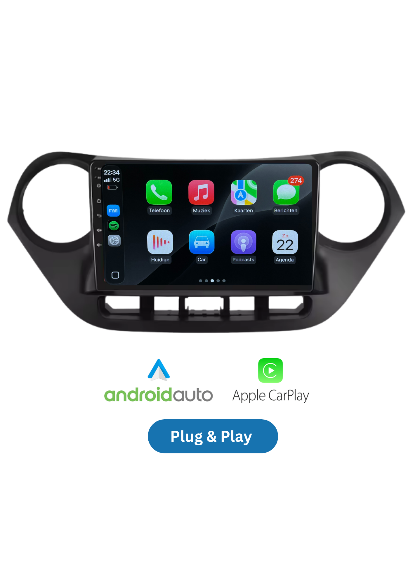 Fiat 500 Bildschirm 9 ZOLL | Kabelloses Carplay und Android Auto | 2G-64GB