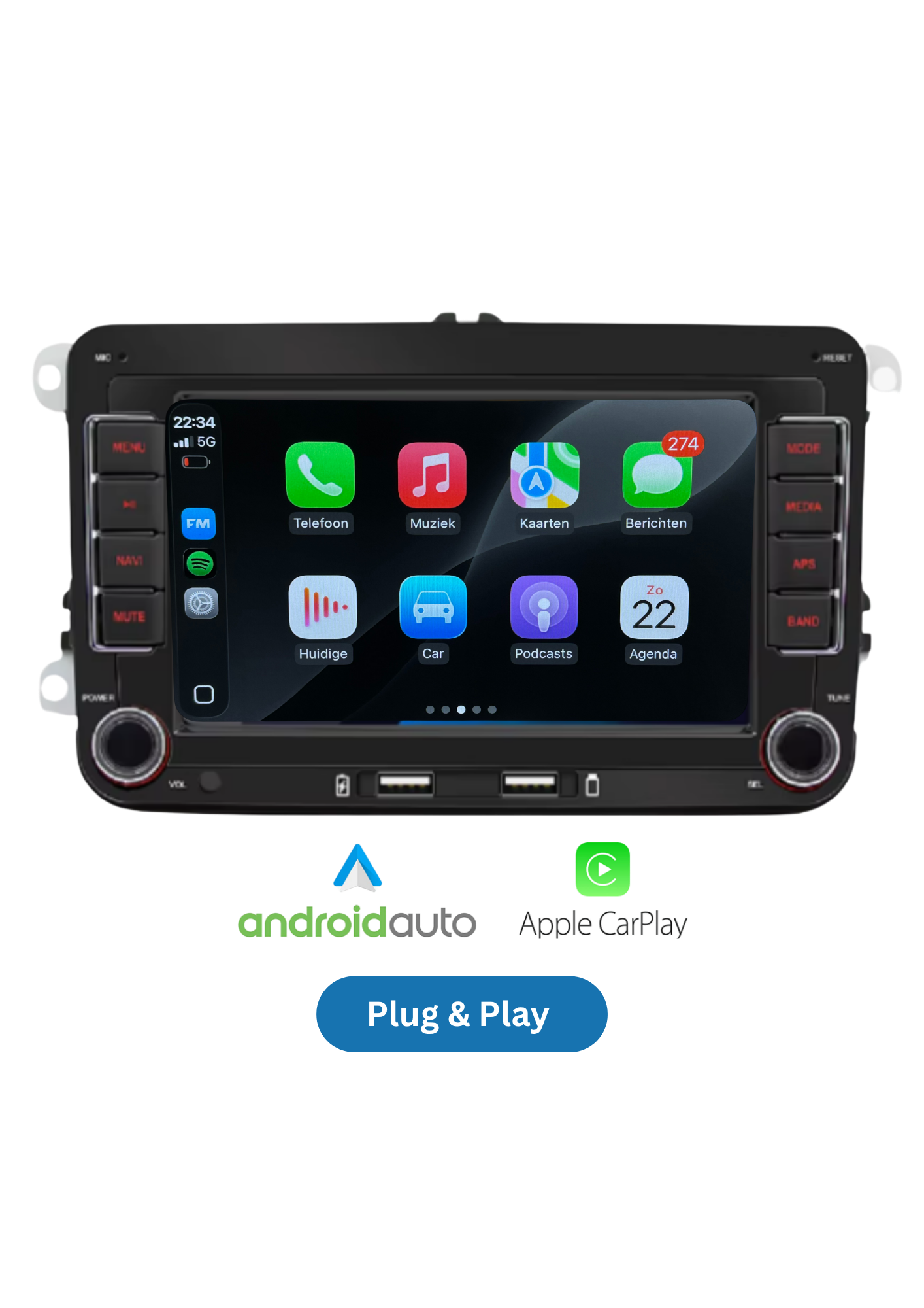 Volkswagen Bildschirm | Carplay und Android Auto kabellos | 2G-64 GB