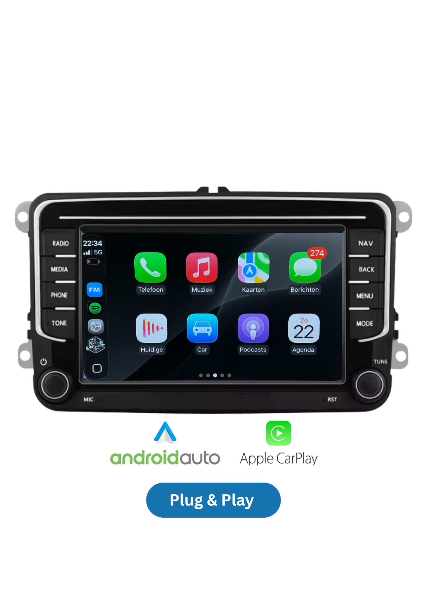 Volkswagen Bildschirm | Carplay und Android Auto kabellos | 2G-64 GB