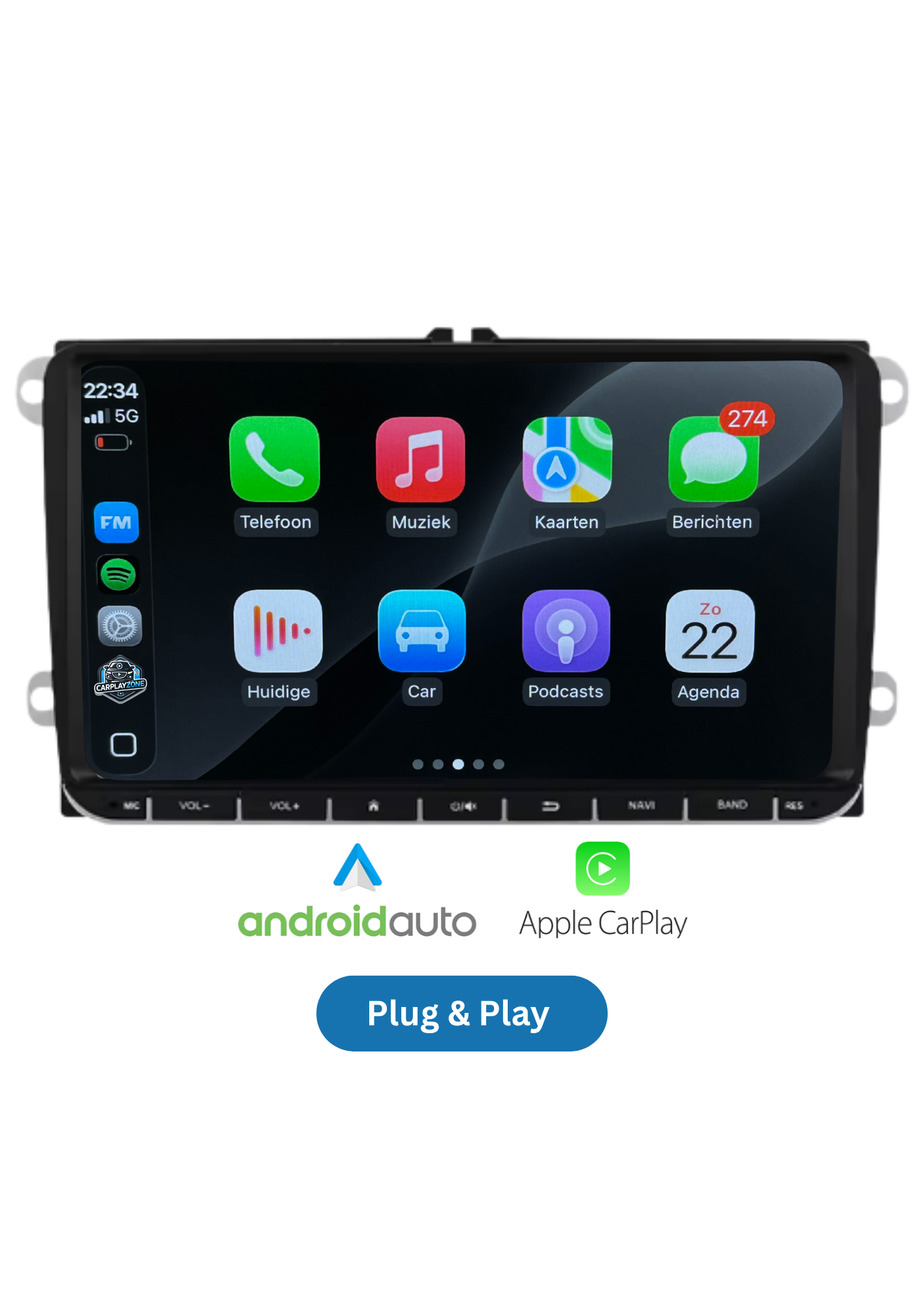 Volkswagen Bildschirm | Carplay und Android Auto kabellos | 2G-64 GB