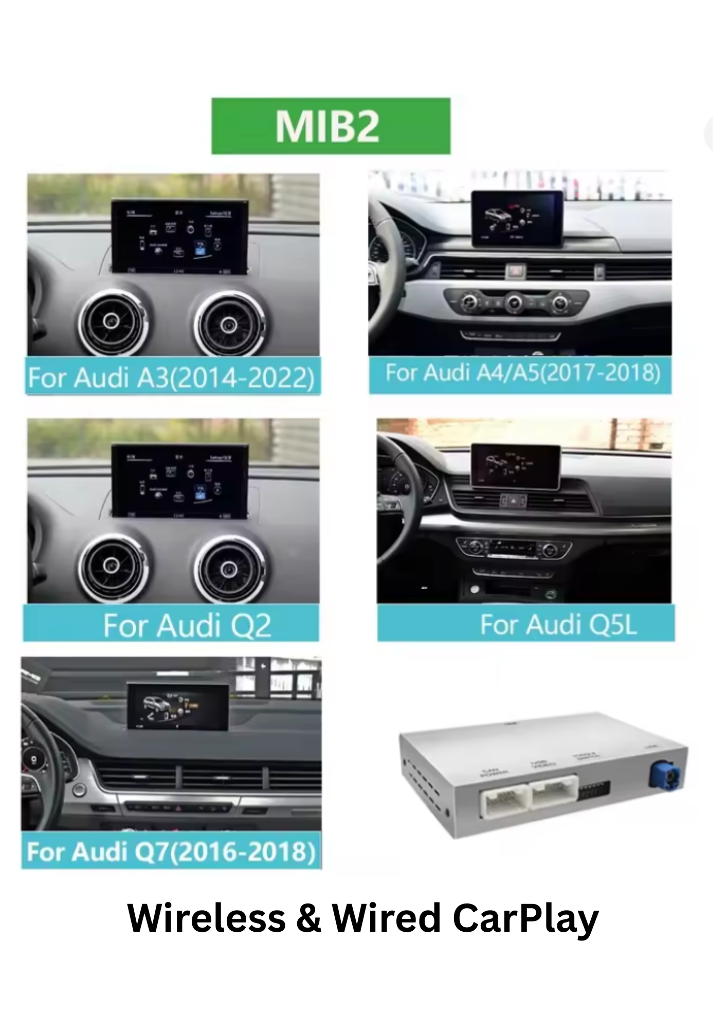 Audi MIB2 CarPlay (A3/A4/A5/Q2/Q5/Q7) | Draadloos Apple CarPlay & Android Auto