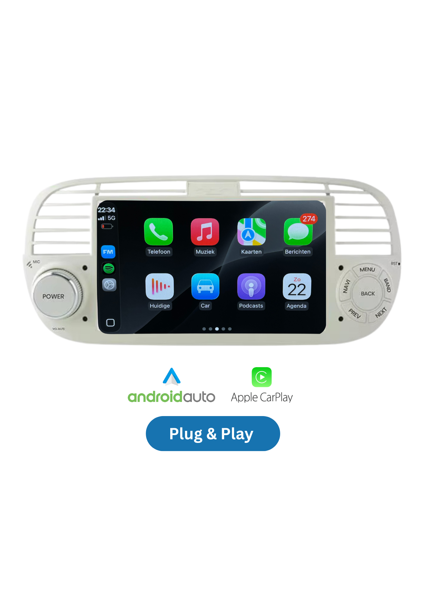 Fiat 500 screen 7 INCH | Wireless Carplay &amp; Android auto | 2G-64GB